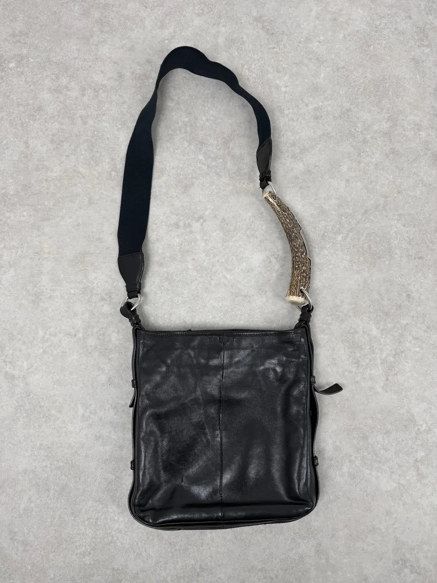 FW2008 Yves Saint Laurent Mombasa Organic Horn Handle Black Leather Shoulder Bag zdAQexz 0