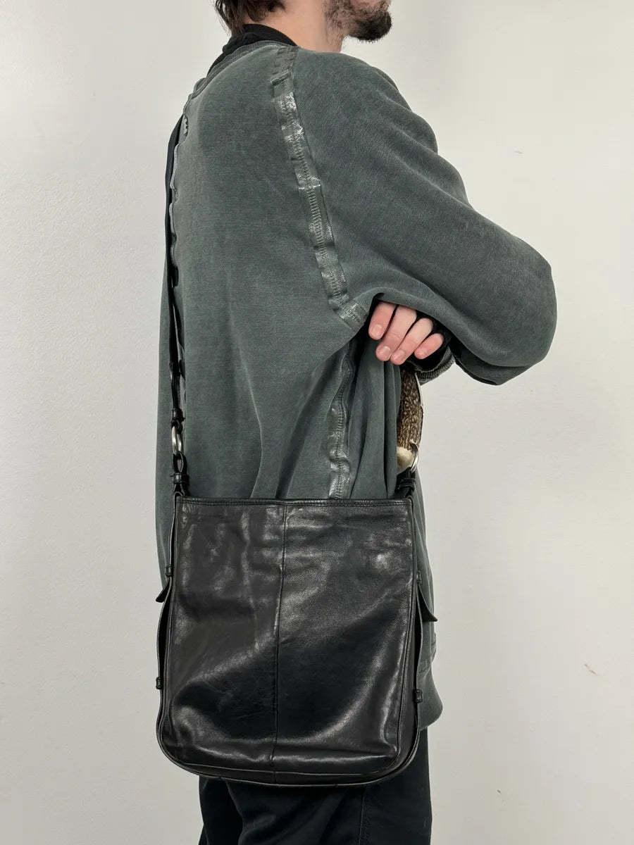 FW2008 Yves Saint Laurent Mombasa Organic Horn Handle Black Leather Shoulder Bag zdAQexz 1