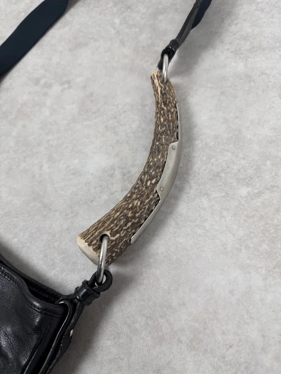 SS2004 Yves Saint Laurent Mombasa Organic Horn Handle Black Leather Shoulder Bag zdAQexz 11