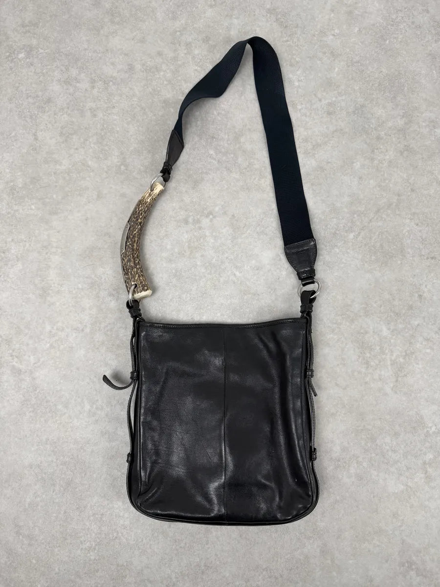 FW2008 Yves Saint Laurent Mombasa Organic Horn Handle Black Leather Shoulder Bag zdAQexz 4