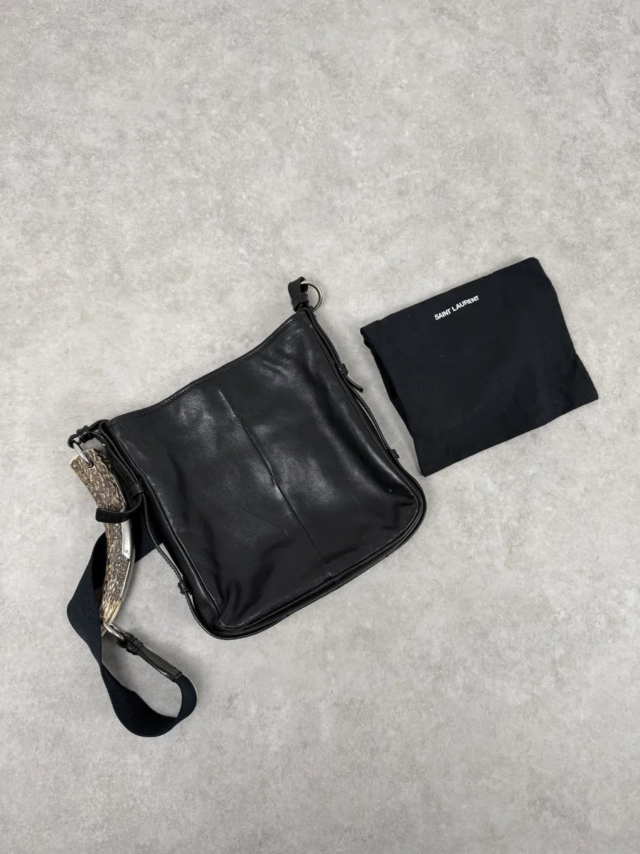 SS2004 Yves Saint Laurent Mombasa Organic Horn Handle Black Leather Shoulder Bag zdAQexz 8