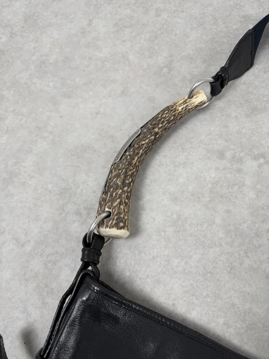 FW2008 Yves Saint Laurent Mombasa Organic Horn Handle Black Leather Shoulder Bag zdAQexz 9