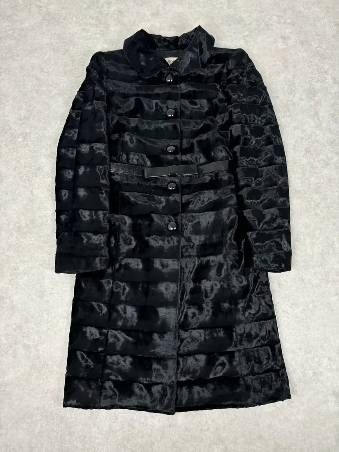 FW2009 Armani Collezioni Black Faux Fur Textured Long Coat ymadMkH 0