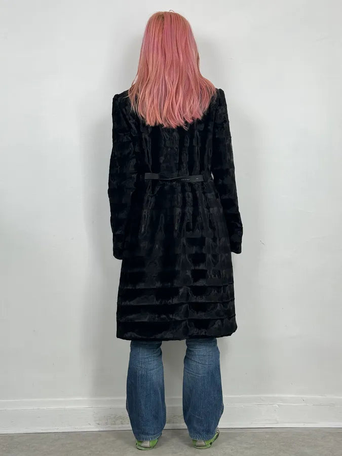 FW2009 Armani Collezioni Black Faux Fur Textured Long Coat ymadMkH 2