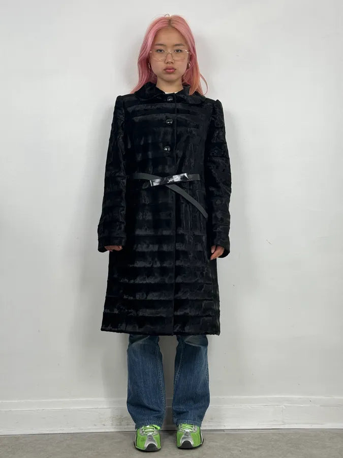 FW2009 Armani Collezioni Black Faux Fur Textured Long Coat ymadMkH 1