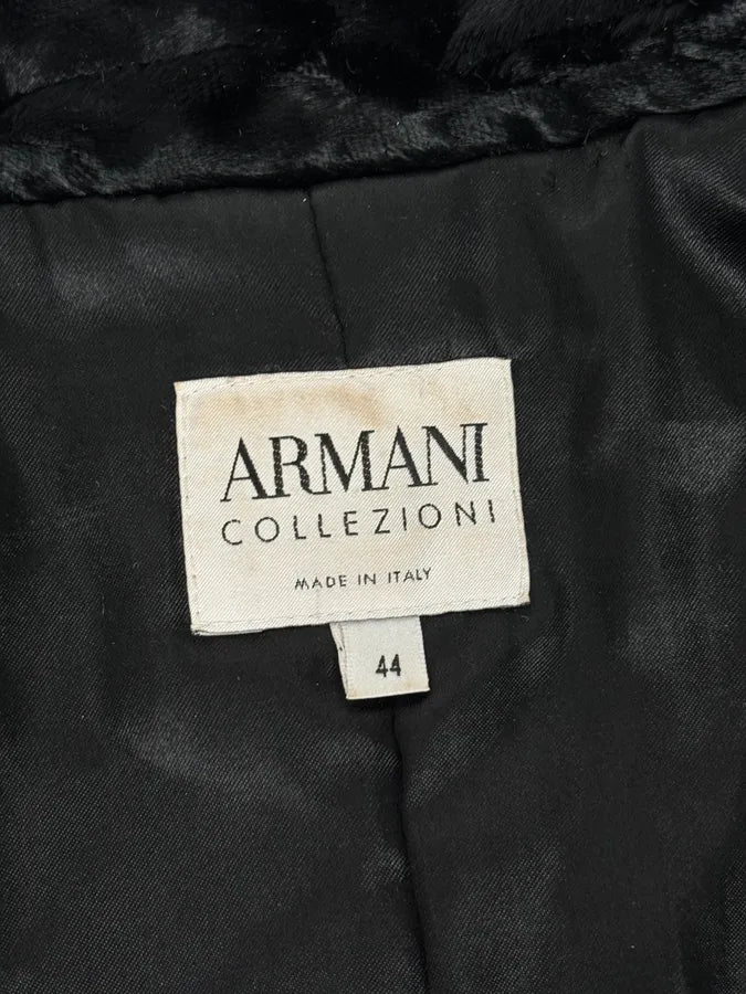 FW2009 Armani Collezioni Black Faux Fur Textured Long Coat ymadMkH 9