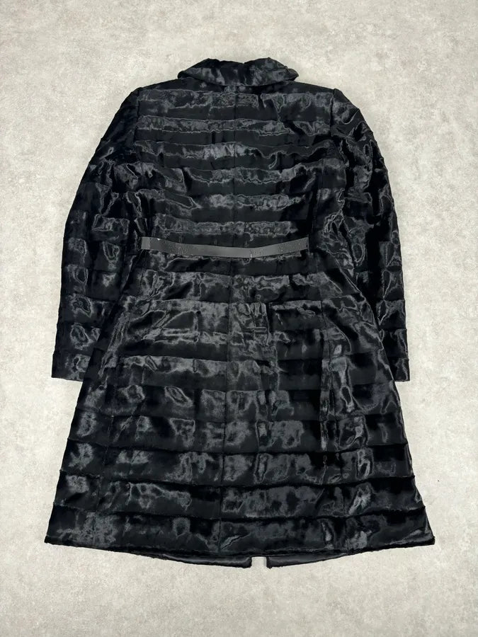 FW2009 Armani Collezioni Black Faux Fur Textured Long Coat ymadMkH 4