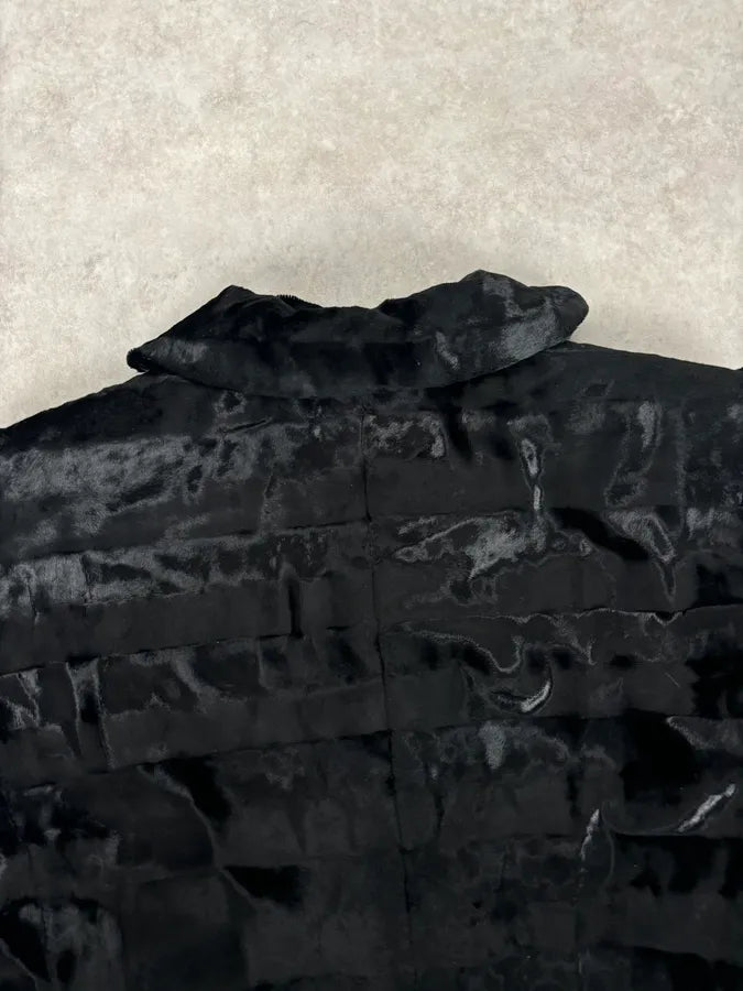 FW2009 Armani Collezioni Black Faux Fur Textured Long Coat ymadMkH 5