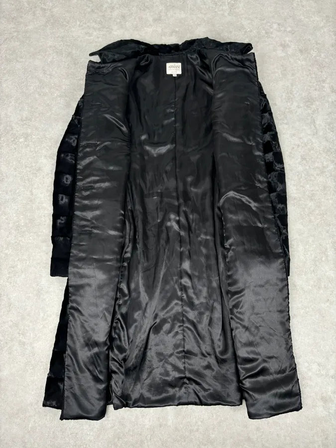 FW2009 Armani Collezioni Black Faux Fur Textured Long Coat ymadMkH 6