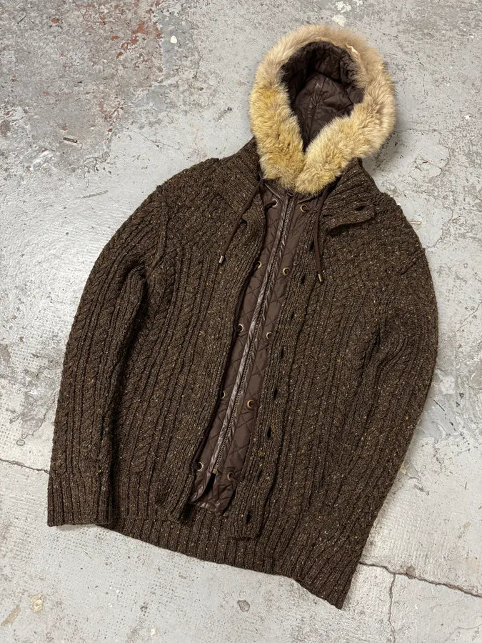 FW2009 Dolce & Gabbana Brown Wool Layered Hooded Puffer Jacket HxoDEnJ 2