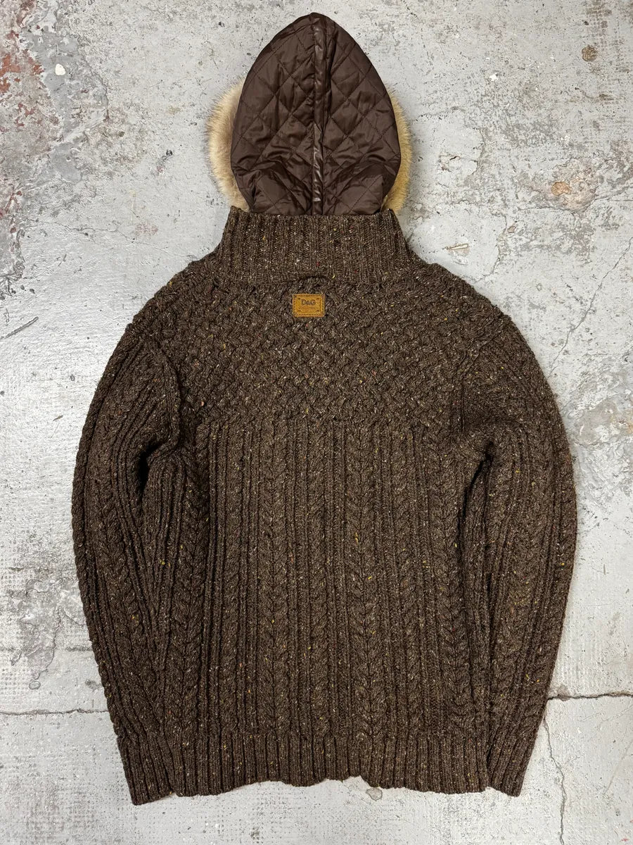 FW2009 Dolce & Gabbana Brown Wool Layered Hooded Puffer Jacket HxoDEnJ 3