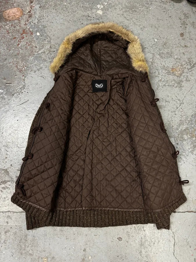 FW2009 Dolce & Gabbana Brown Wool Layered Hooded Puffer Jacket HxoDEnJ 6