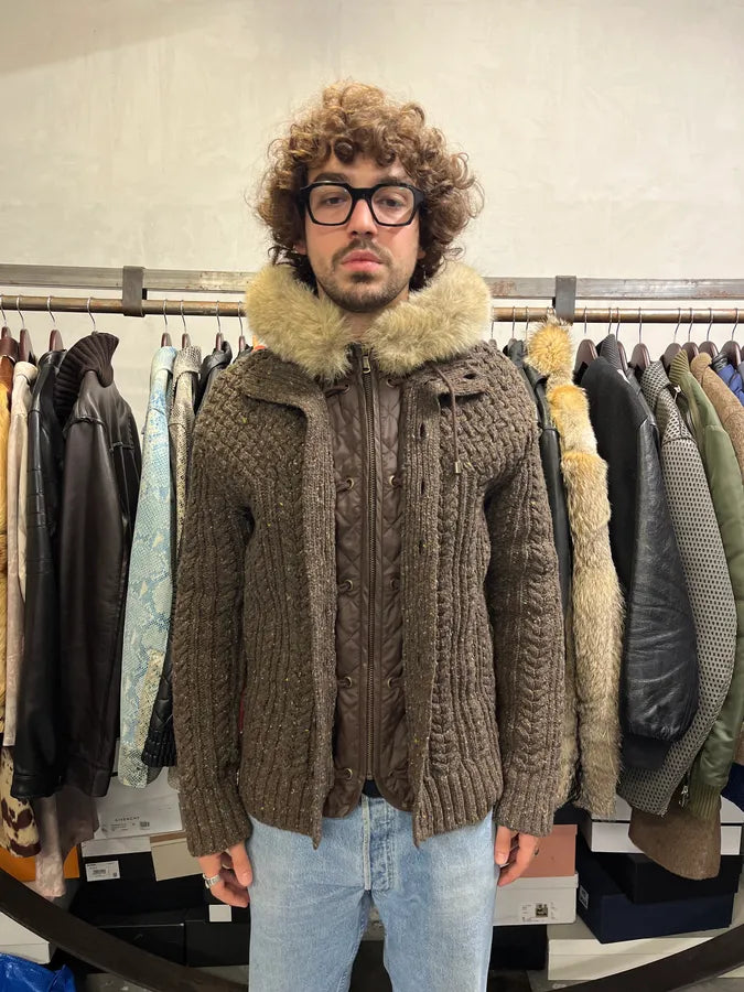 FW2009 Dolce & Gabbana Brown Wool Layered Hooded Puffer Jacket HxoDEnJ 1