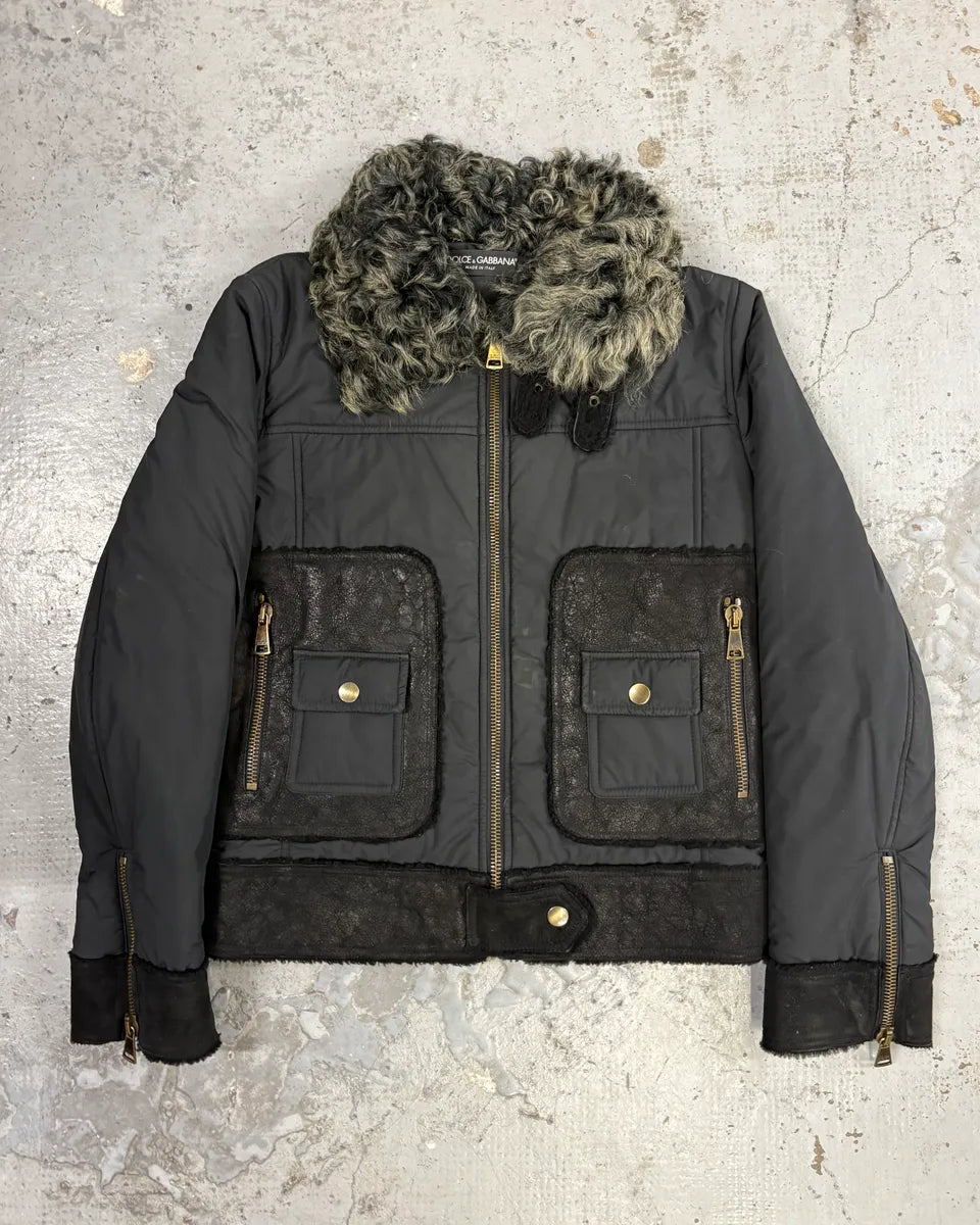 FW2009 Dolce & Gabbana Hybrid Nylon Shearling Grey Jacket YszYtUH 0
