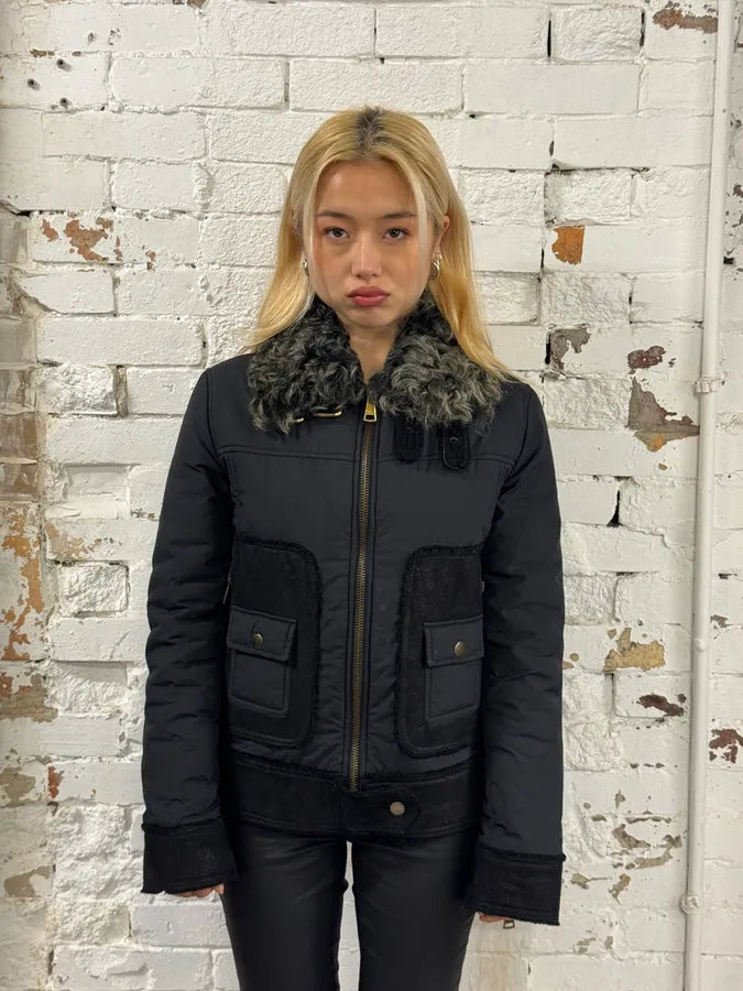 FW2009 Dolce & Gabbana Hybrid Nylon Shearling Grey Jacket YszYtUH 1