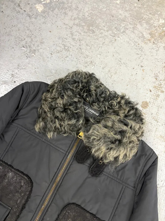 FW2009 Dolce & Gabbana Hybrid Nylon Shearling Grey Jacket YszYtUH 3