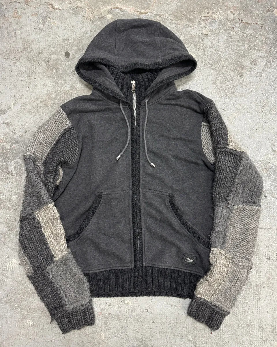 FW2009 Dolce & Gabbana Hybrid Patchwork Wool Effect Grey Zip-up Sweater DWbrWlW 0