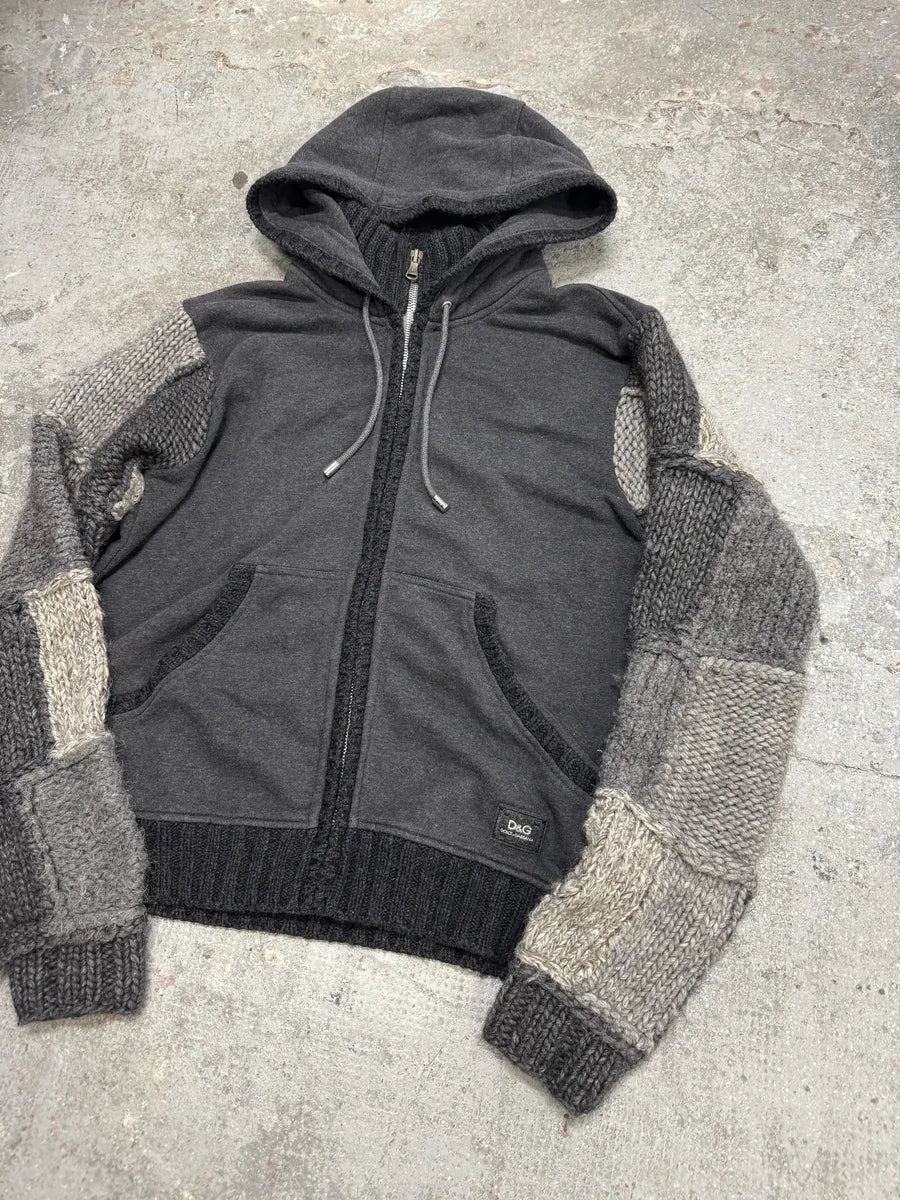 FW2009 Dolce & Gabbana Hybrid Patchwork Wool Effect Grey Zip-up Sweater DWbrWlW 2