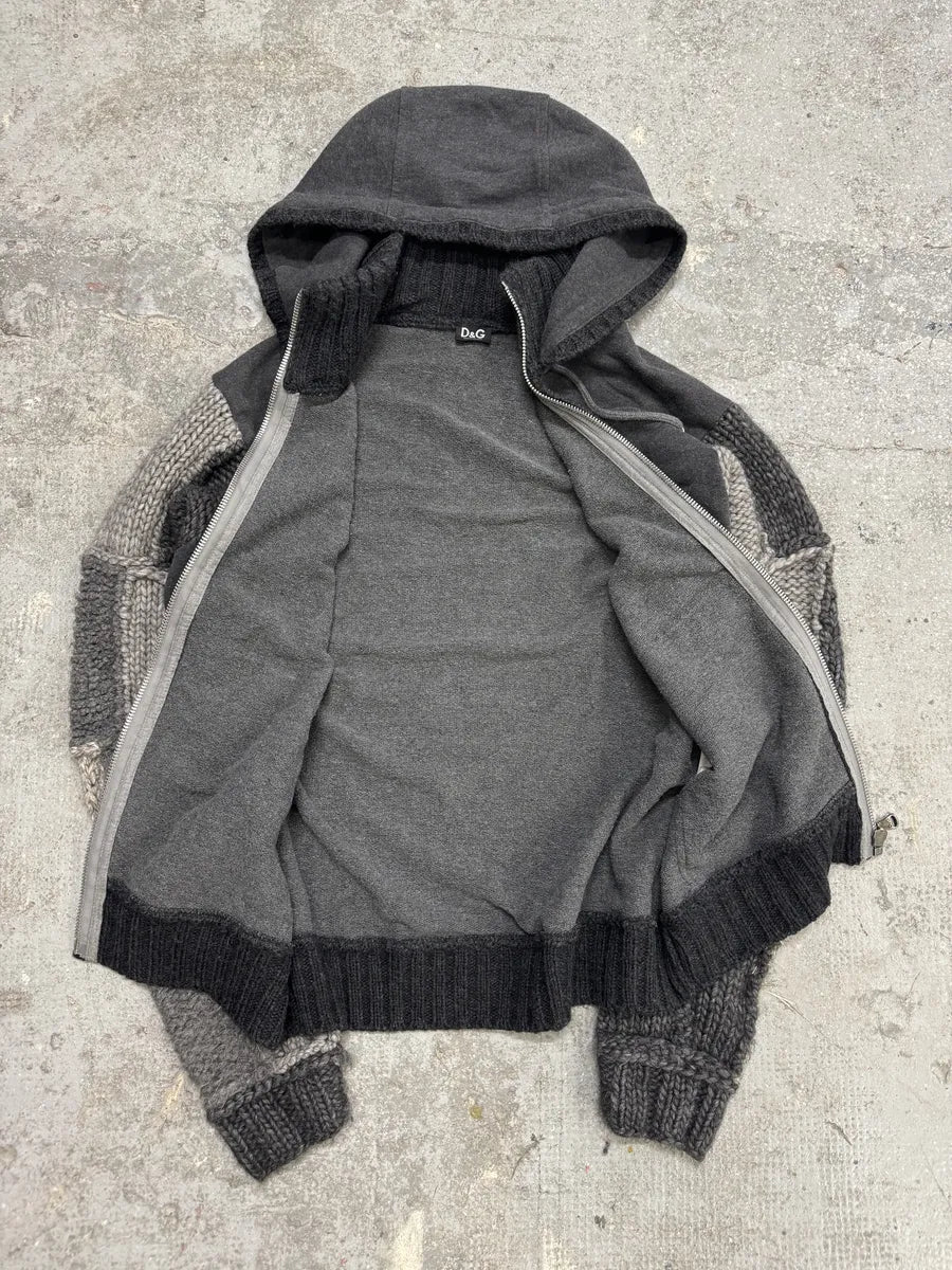 FW2009 Dolce & Gabbana Hybrid Patchwork Wool Effect Grey Zip-up Sweater DWbrWlW 3
