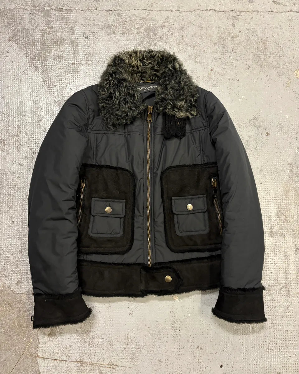 FW2009 Dolce & Gabbana Hybrid Nylon Shearling Black Jacket rwbvjJV 0