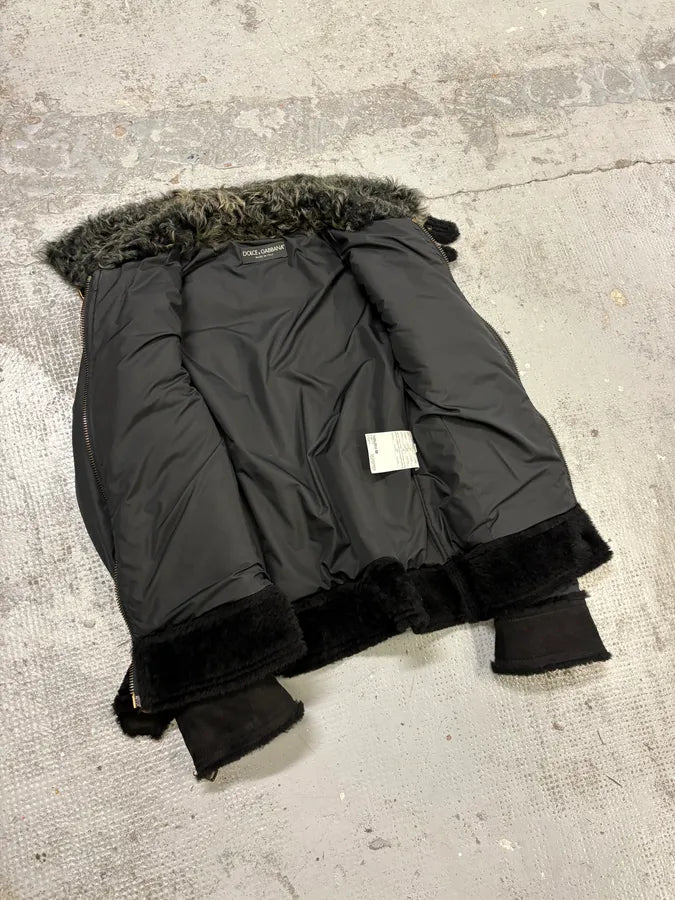 FW2009 Dolce & Gabbana Hybrid Nylon Shearling Black Jacket rwbvjJV 4