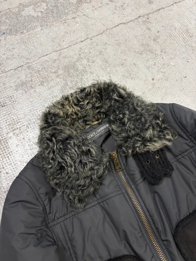 FW2009 Dolce & Gabbana Hybrid Nylon Shearling Black Jacket rwbvjJV 3