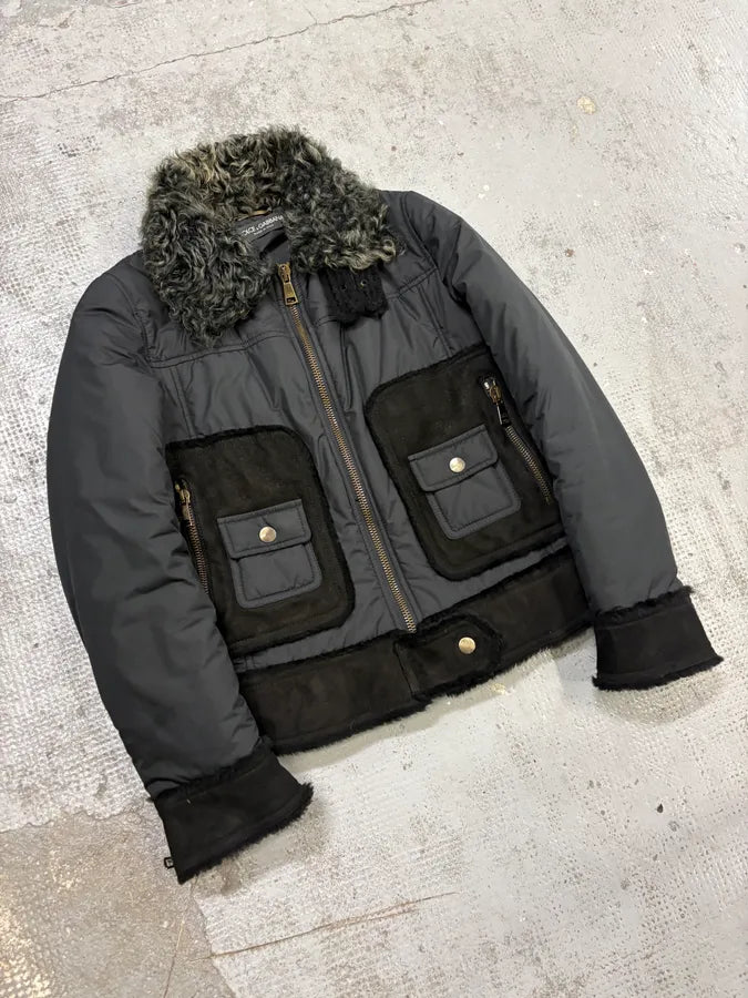 FW2009 Dolce & Gabbana Hybrid Nylon Shearling Black Jacket rwbvjJV 1