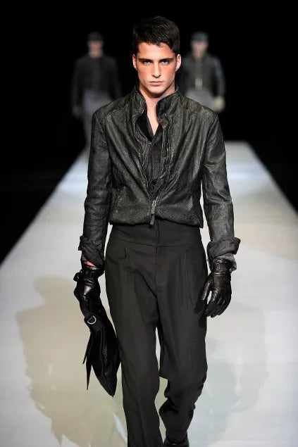 FW2009 Emporio Armani Dark Green Ostrich Effect Leather Jacket KQcmhan 1