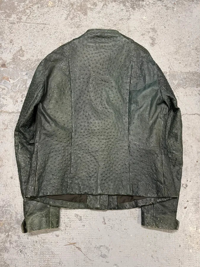 FW2009 Emporio Armani Dark Green Ostrich Effect Leather Jacket KQcmhan 2