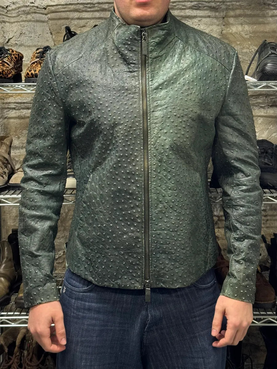 FW2009 Emporio Armani Dark Green Ostrich Effect Leather Jacket KQcmhan 3