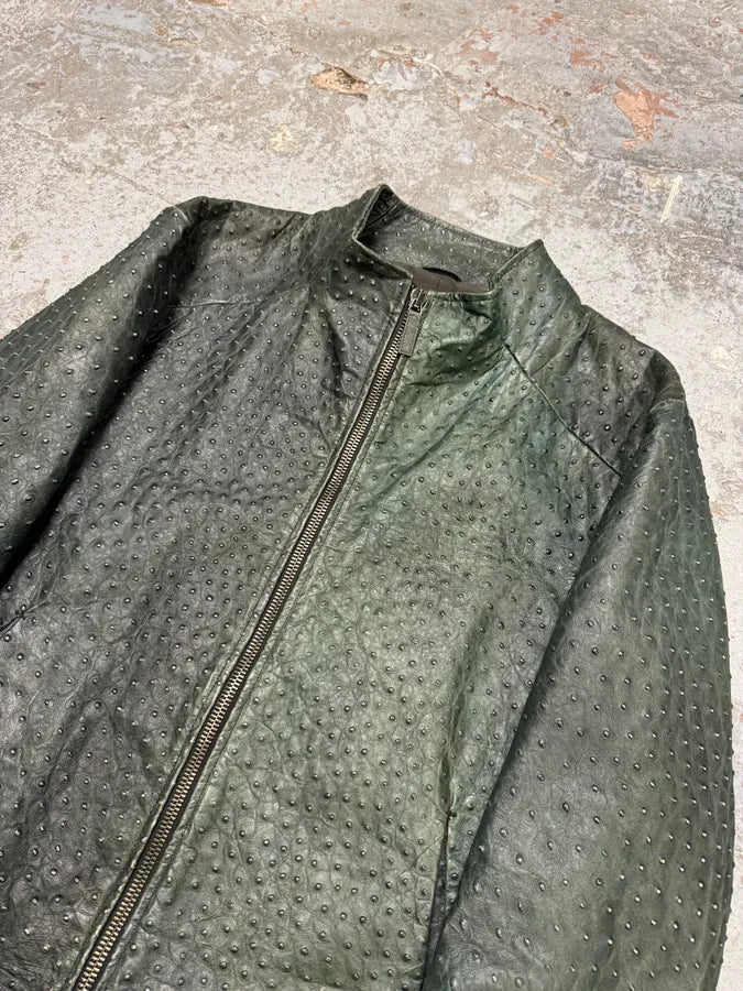 FW2009 Emporio Armani Dark Green Ostrich Effect Leather Jacket KQcmhan 5