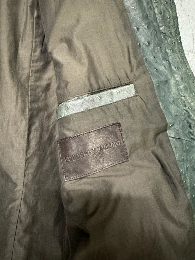 FW2009 Emporio Armani Dark Green Ostrich Effect Leather Jacket KQcmhan 6