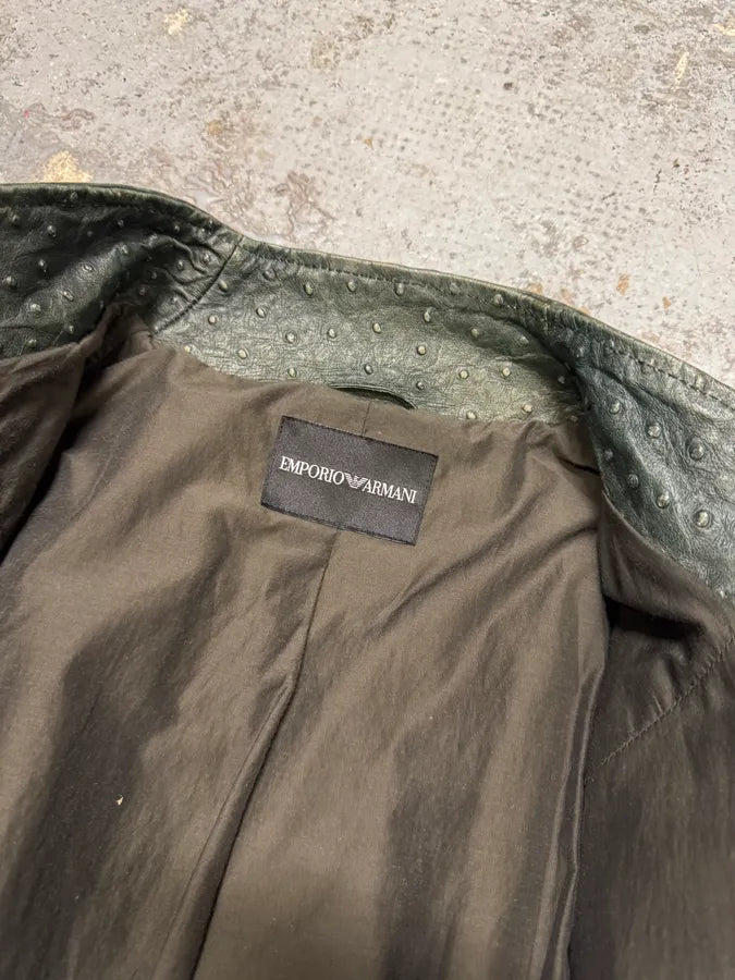 FW2009 Emporio Armani Dark Green Ostrich Effect Leather Jacket KQcmhan 7