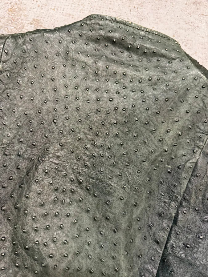 FW2009 Emporio Armani Dark Green Ostrich Effect Leather Jacket KQcmhan 8