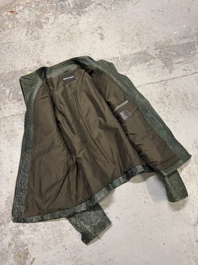 FW2009 Emporio Armani Dark Green Ostrich Effect Leather Jacket KQcmhan 9