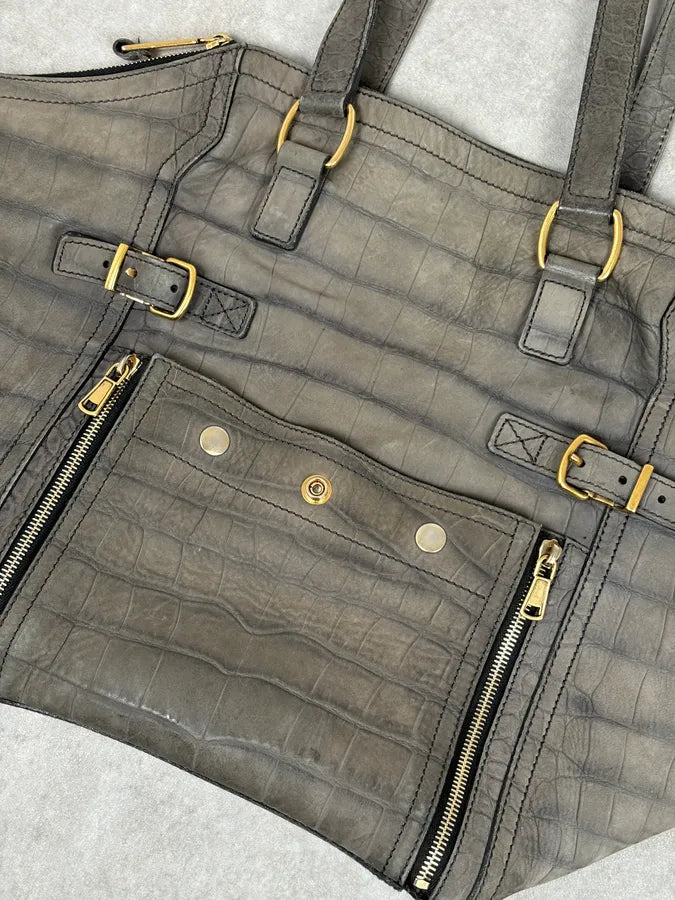 FW2009 Yves Saint Laurent Crocodile Embossed Leather Two Tote Bag YYwxwuZ 5