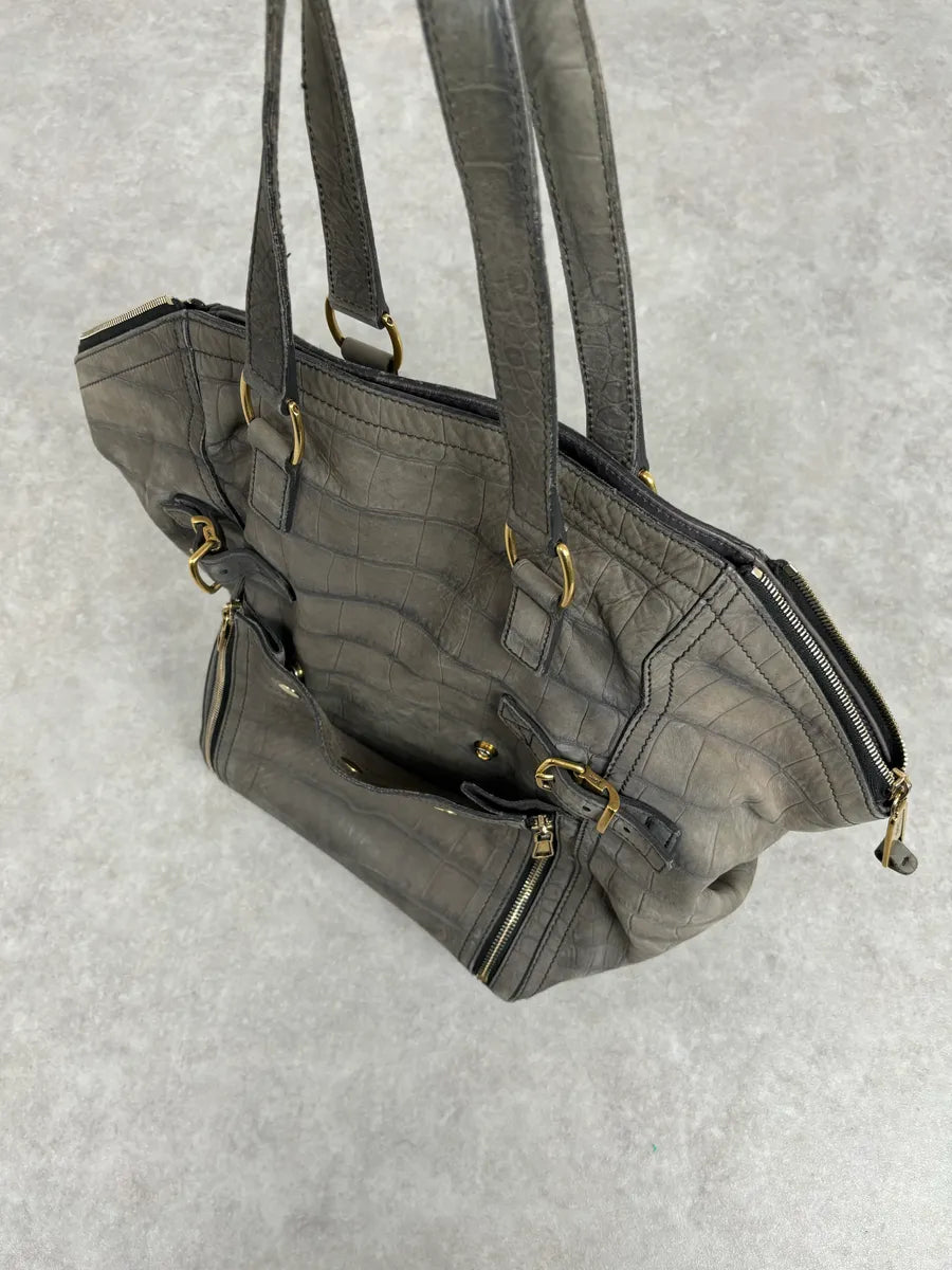 FW2009 Yves Saint Laurent Crocodile Embossed Leather Two Tote Bag YYwxwuZ 9