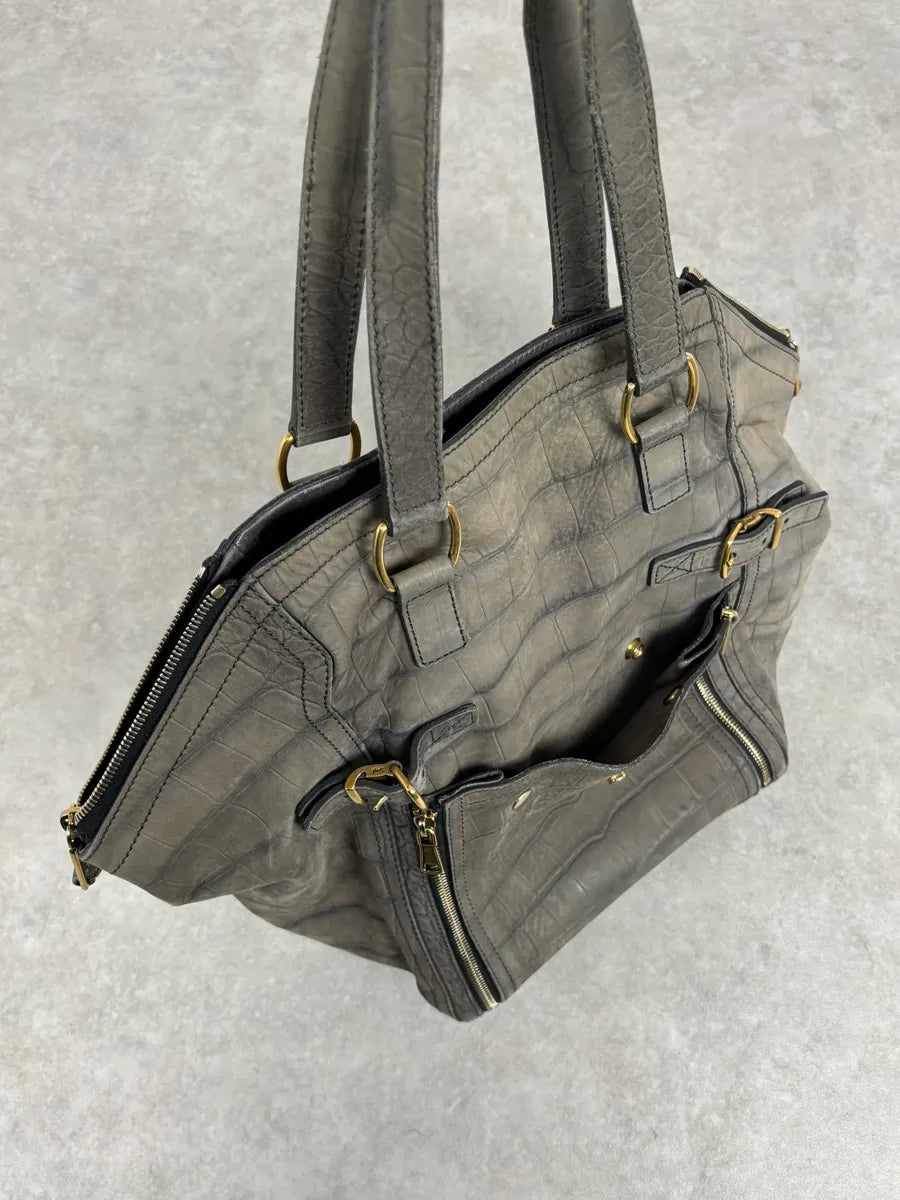 FW2009 Yves Saint Laurent Crocodile Embossed Leather Two Tote Bag YYwxwuZ 8