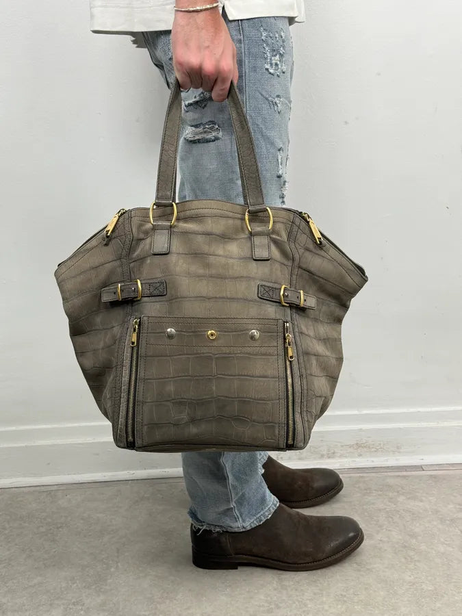 FW2009 Yves Saint Laurent Crocodile Embossed Leather Two Tote Bag YYwxwuZ 2