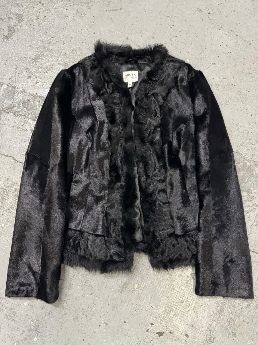 FW2010 Armani Collezioni Black Fur & Pony Hair Leather Jacket ekpgDQY 0