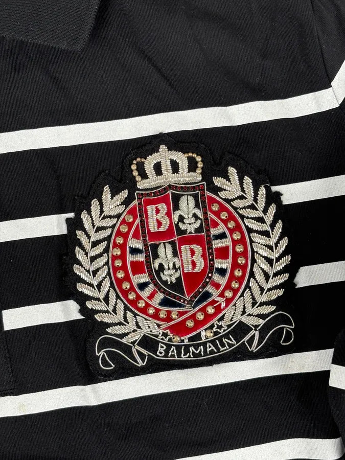AW2018 Balmain Black Cotton Striped Polo Sweater FzgrONF 6