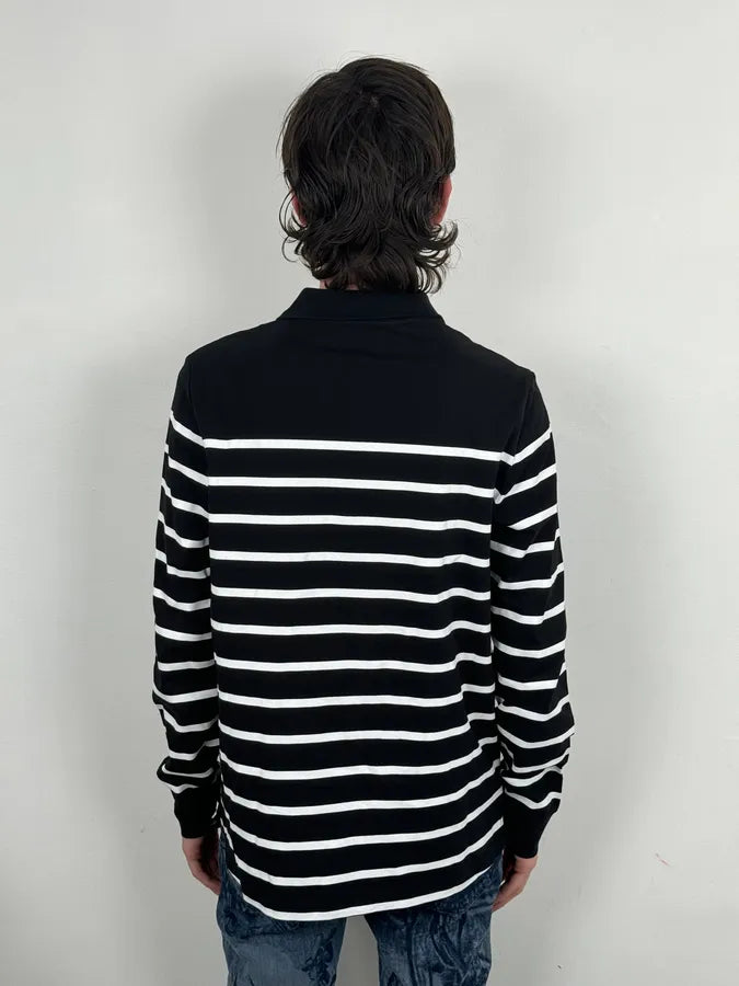 AW2018 Balmain Black Cotton Striped Polo Sweater FzgrONF 2