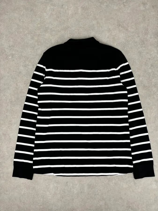 AW2018 Balmain Black Cotton Striped Polo Sweater FzgrONF 4