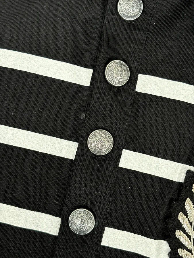AW2018 Balmain Black Cotton Striped Polo Sweater FzgrONF 7