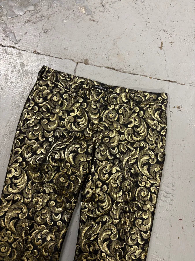FW2010 Balmain Black Jacquard Metallic Floral Pants KtuMMAX 5