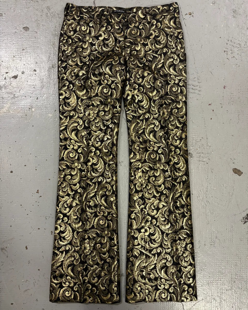 FW2010 Balmain Black Jacquard Metallic Floral Pants KtuMMAX 2