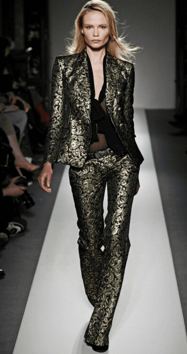 FW2010 Balmain Black Jacquard Metallic Floral Pants KtuMMAX 1