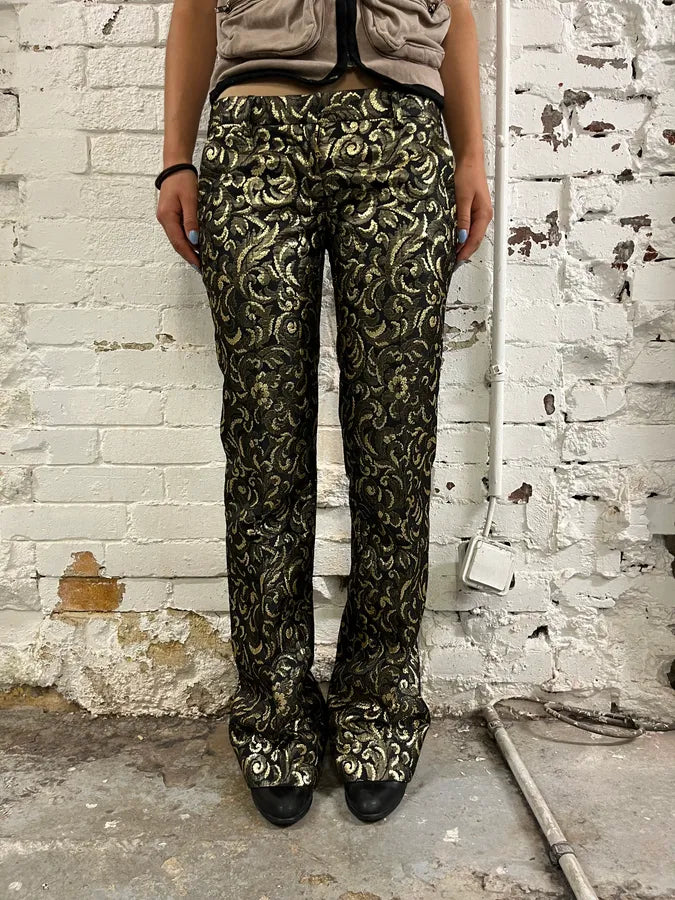 FW2010 Balmain Black Jacquard Metallic Floral Pants KtuMMAX 0