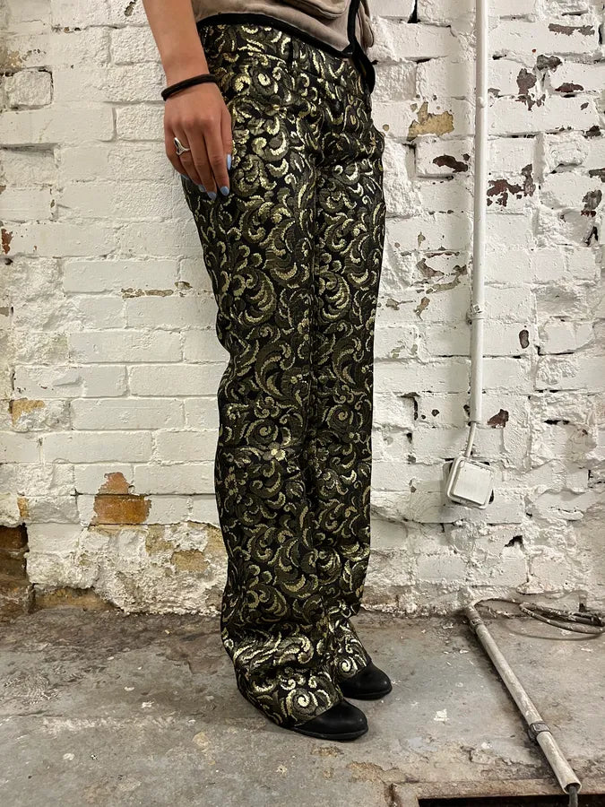 FW2010 Balmain Black Jacquard Metallic Floral Pants KtuMMAX 3