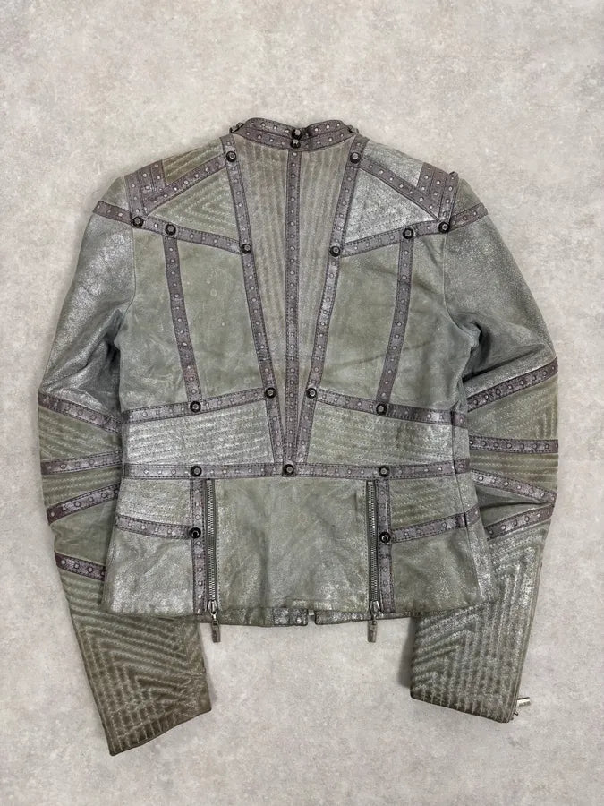 FW2010 Cavalli Faded Grey Studded Leather Jacket RCwsTUS 5
